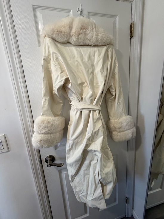 Cream Faux Fur Trim Long Robe Coat - Picture 4 of 4